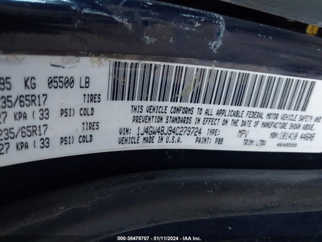 2004 JEEP GRAND CHEROKEE LAREDO VIN: 1J4GW48J94C279724