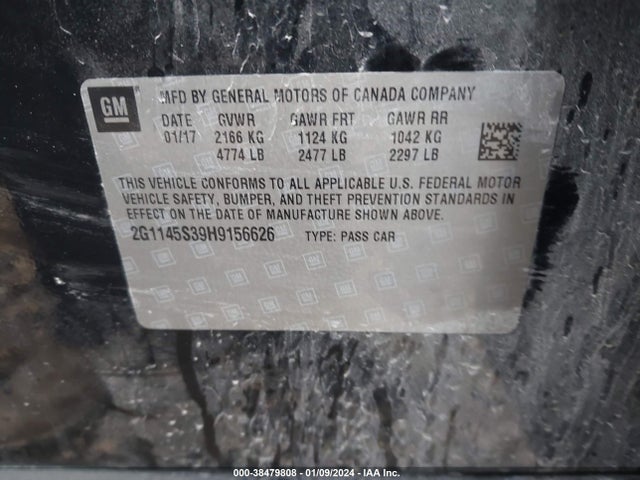 Chevrolet IMPALA 2LZ 2017 2G1145S39H9156626 Image 9