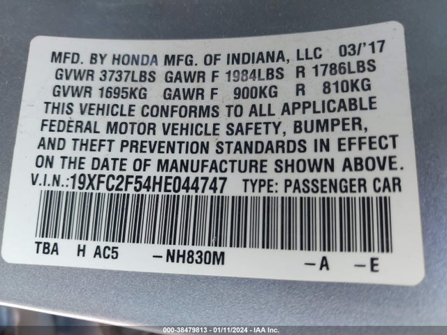 Honda Civic Lx 2017 19XFC2F54HE044747 Image 9