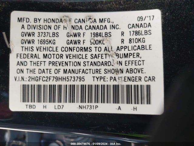 Honda CIVIC EX 2017 2HGFC2F79HH573795 Image 9
