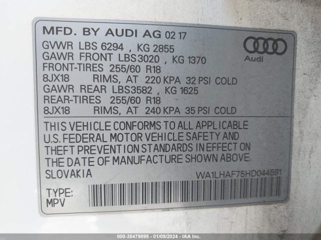 WA1LHAF75HD044591 Audi Q7 2.0t Premium