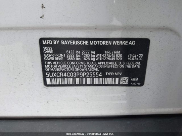 5UXCR4C03P9P25554 BMW X5 Sdrive40i