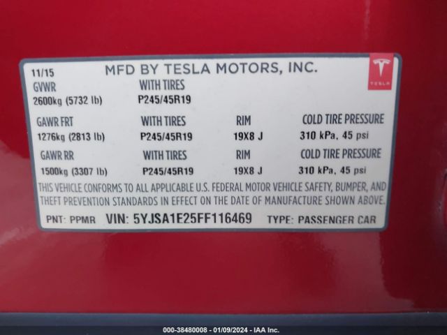 5YJSA1E25FF116469 Tesla Model S 70d/85d/p85d
