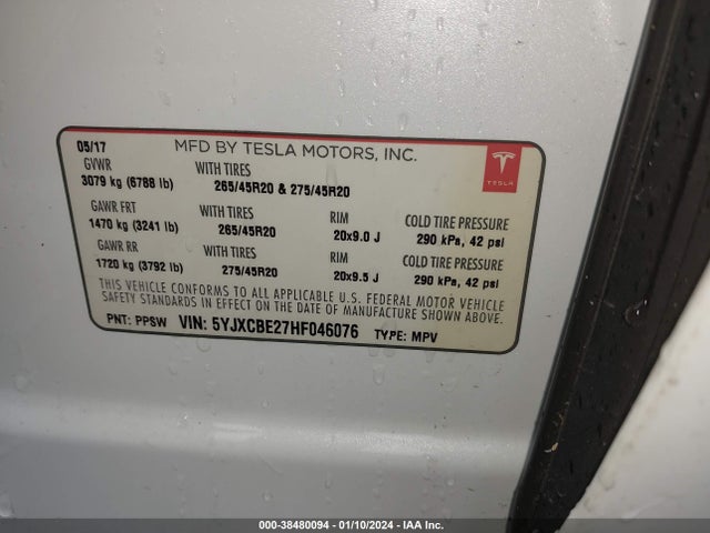 2017 TESLA MODEL X 5YJXCBE27HF046076 Photo 8