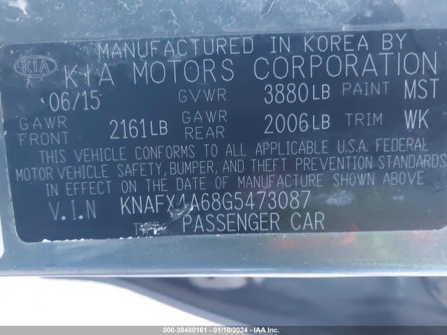 2016 KIA FORTE LX VIN: KNAFX4A68G5473087