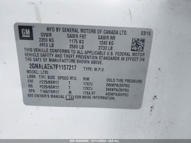 Chevrolet EQUINOX LS 2015 2GNALAEK7F1157217 Image 9
