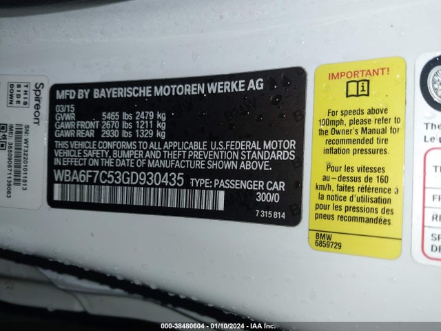 WBA6F7C53GD930435 BMW 650i Xdrive