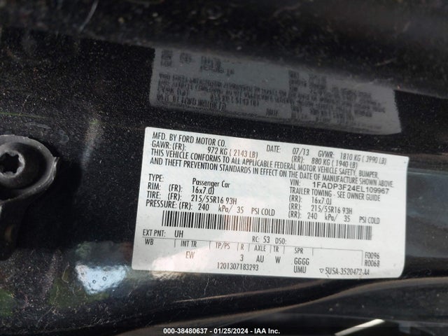 2014 FORD FOCUS SE VIN: 1FADP3F24EL109967