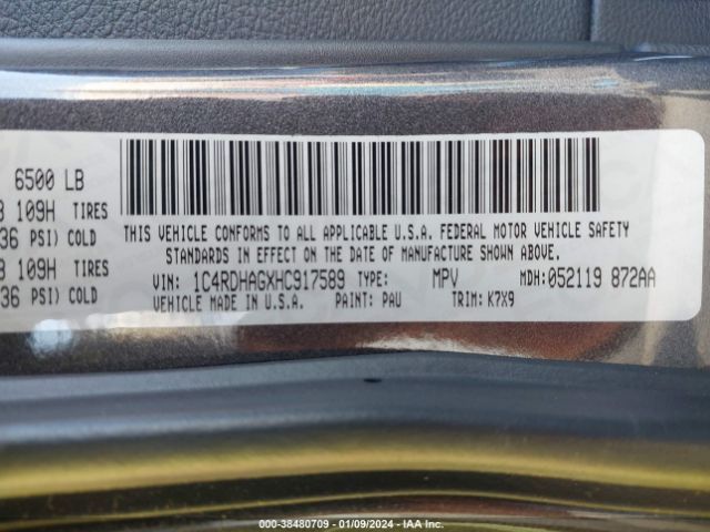 1C4RDHAGXHC917589 Dodge Durango Sxt Rwd