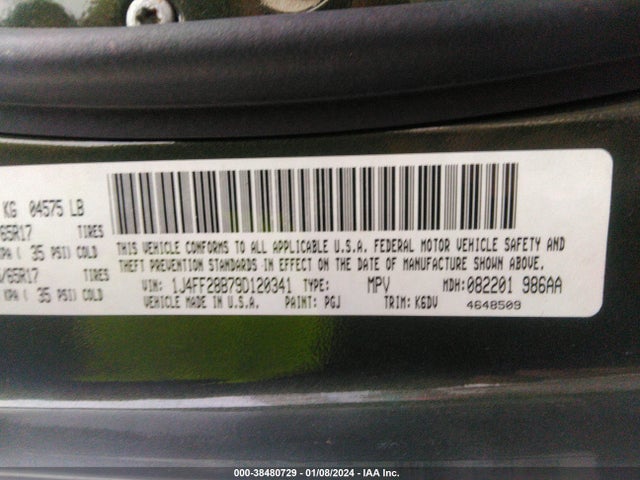 2009 JEEP PATRIOT SPORT VIN: 1J4FF28B79D120341