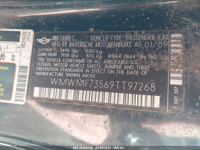 2009 MINI COOPER S WMWMF73569TT97268 Photo 8