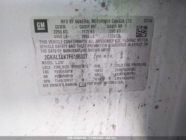 GMC Terrain Slt-2 2015 2GKALTEK7F6106327 Image 9
