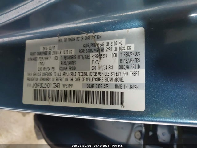 2017 MAZDA CX-5 TOURING VIN: JM3KFBCL5H0117343