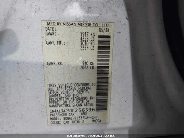 Nissan Altima 2.5 Sr 2018 1N4AL3AP5JC256536 Image 9