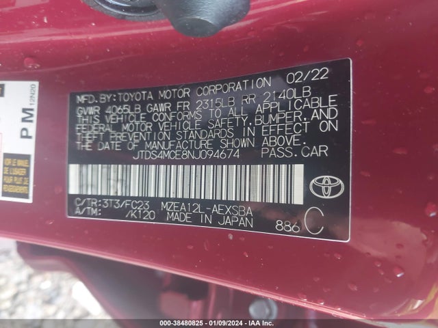 Toyota COROLLA SE 2022 JTDS4MCE8NJ094674 Image 9