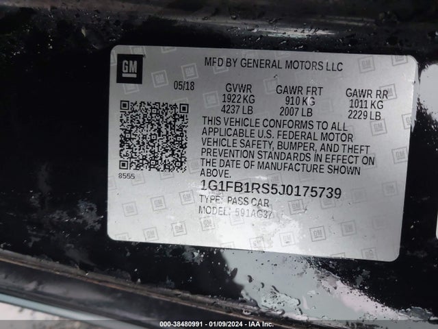 Chevrolet Camaro 1lt 2018 1G1FB1RS5J0175739 Image 9