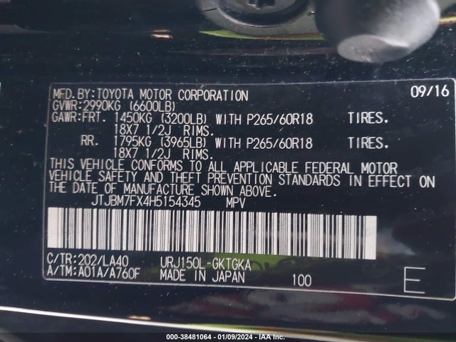 JTJBM7FX4H5154345 Lexus 460