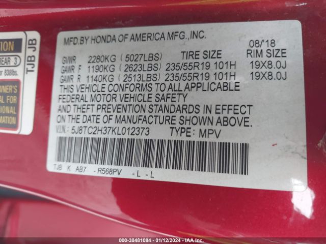 5J8TC2H37KL012373 Acura Rdx Base (a10)