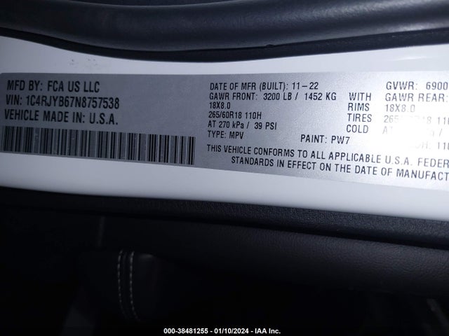 1C4RJYB67N8757538 Jeep Grand Cherokee 4xe Limited 4x4