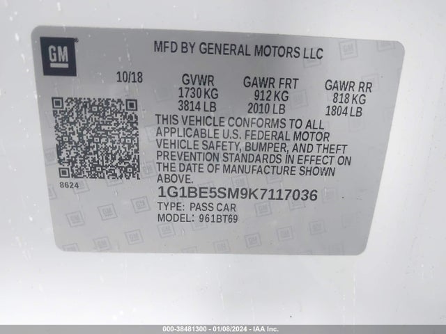 Chevrolet CRUZE LT 2019 1G1BE5SM9K7117036 Image 9