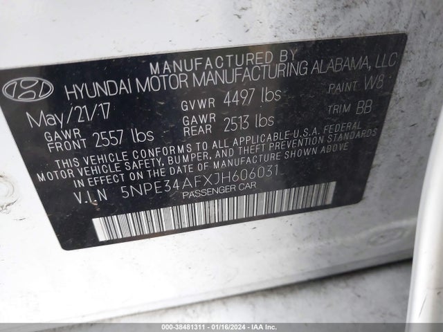 Hyundai SONATA SEL 2018 5NPE34AFXJH606031 Image 9
