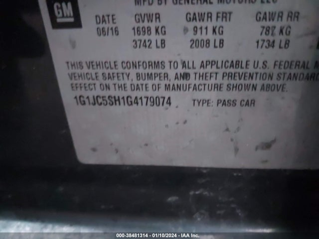Chevrolet Sonic Lt Auto 2016 1G1JC5SH1G4179074 Image 9