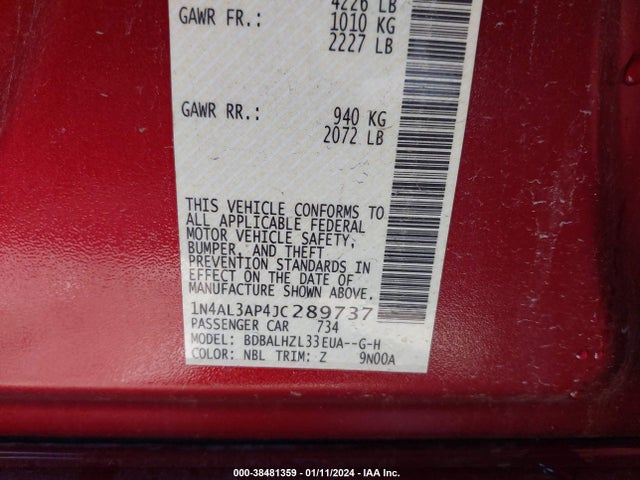 Nissan Altima 2.5 Sr 2018 1N4AL3AP4JC289737 Image 9