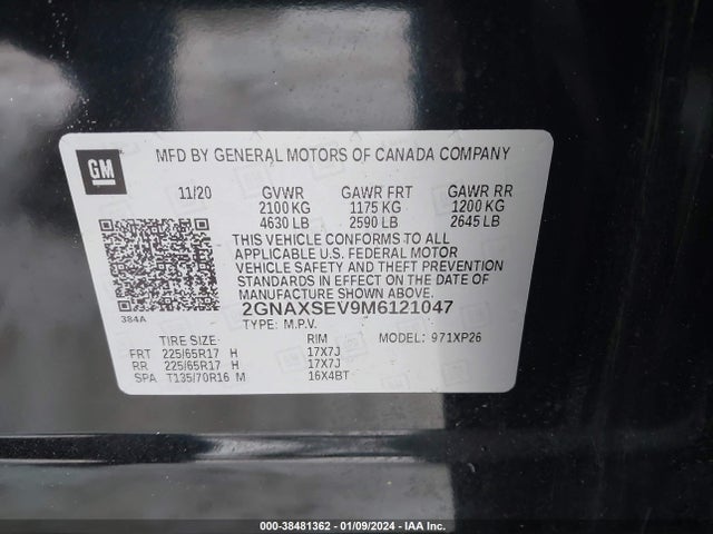 Chevrolet Equinox Awd Ls 2021 2GNAXSEV9M6121047 Image 9
