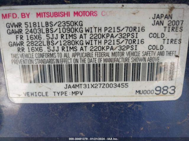 2007 MITSUBISHI OUTLANDER JA4MT31X27Z003455 Photo 8