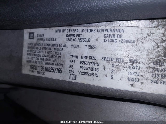 2006 CHEVROLET COLORADO LT VIN: 1GCDT196168257765