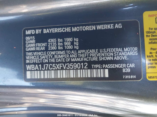 BMW M235 2015 WBA1J7C5XFV359012 Image 9