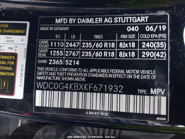 2019 MERCEDES-BENZ GLC 300 WDC0G4KBXKF671932 Photo 8