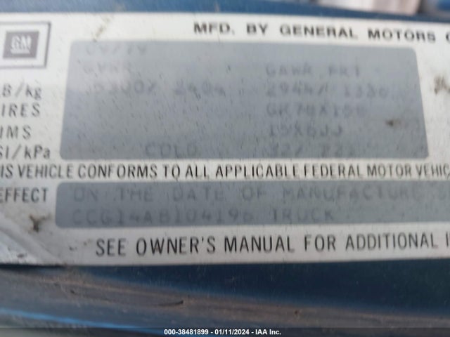 1980 CHEV C10 CAB & CHASSIS W VIN: CCG14AB104196