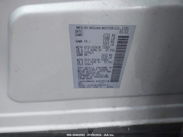 2013 INFINITI JX35 VIN: 5N1AL0MM2DC307078