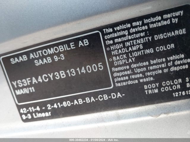 2011 SAAB 9-3 YS3FA4CY3B1314005 Photo 8