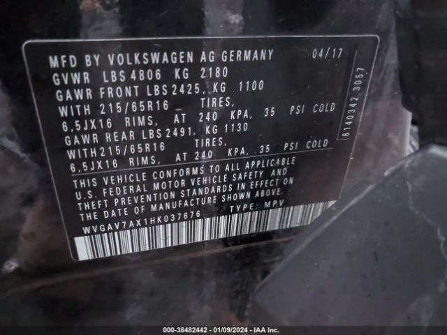 WVGAV7AX1HK037676 Volkswagen Tiguan 2.0t/2.0t S