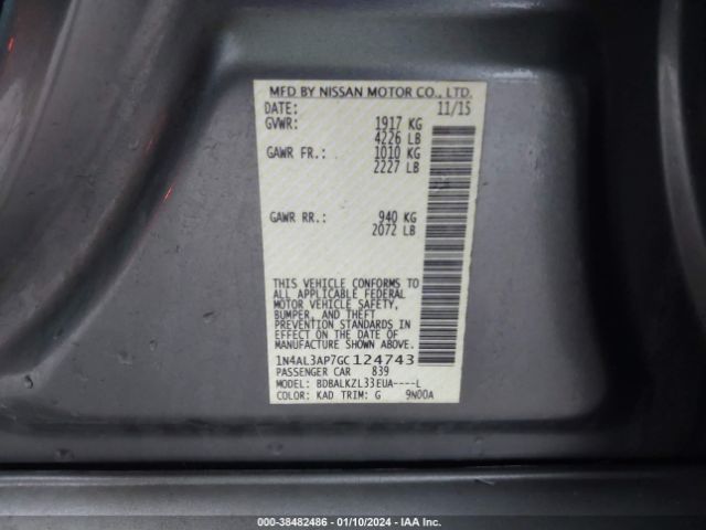 1N4AL3AP7GC124743 Nissan Altima 2.5/s/sv/sl/sr