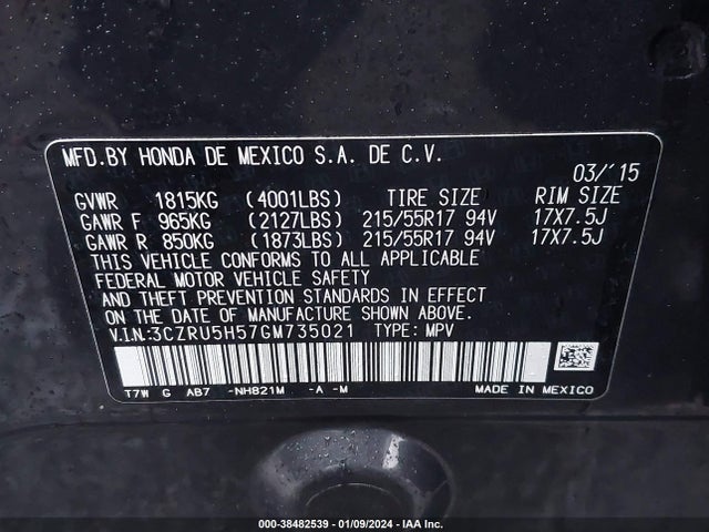 Honda HR-V EX 2016 3CZRU5H57GM735021 Image 9