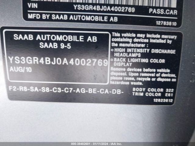 2010 SAAB 9-5 YS3GR4BJ0A4002769 Photo 8