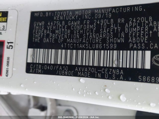 Toyota CAMRY LE 2020 4T1C11AK5LU861599 Image 9