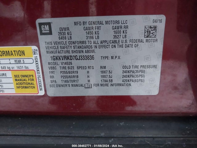 GMC Acadia Slt-1 2016 1GKKVRKD7GJ333836 Image 9