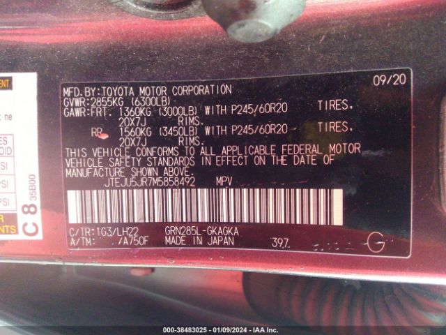 JTEJU5JR7M5858492 Toyota 4runner Nightshade Special Edition
