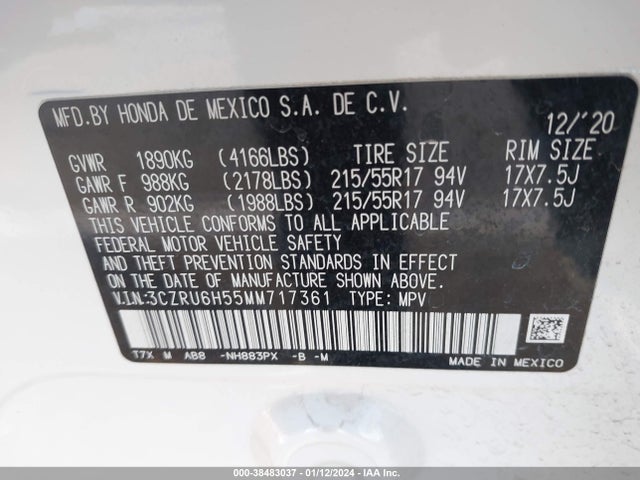 Honda Hr-v Awd Ex 2021 3CZRU6H55MM717361 Image 9