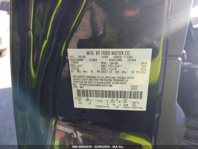 2009 FORD ESCAPE LIMITED VIN: 1FMCU94G49KA53746