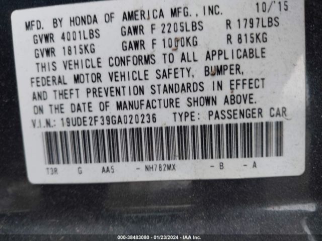 19UDE2F39GA020236 Acura Ilx 2.4l/acurawatch Plus Package