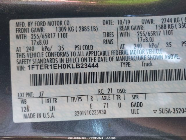 1FTER1EH0KLB23444 Ford Ranger Xlt