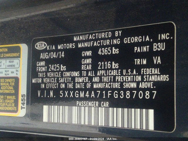 5XXGM4A71FG387087 KIA Optima Lx