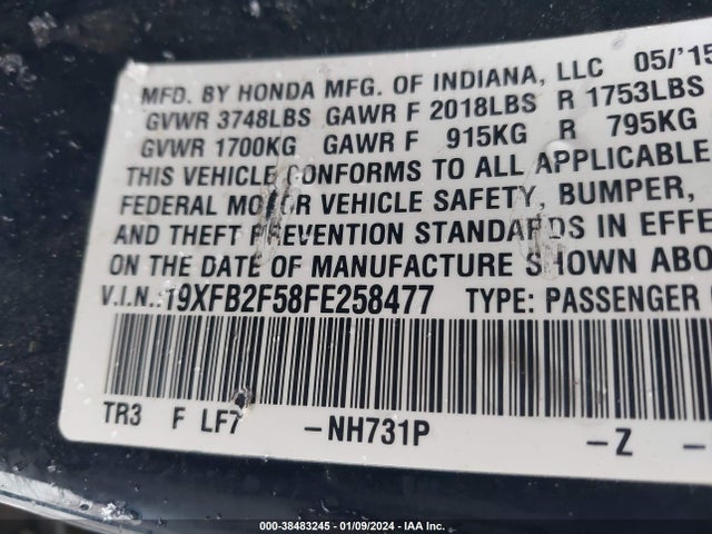 Honda Civic Lx 2015 19XFB2F58FE258477 Image 9
