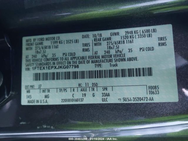 1FTEX1EPXJKG07798 Ford F-150 Xlt