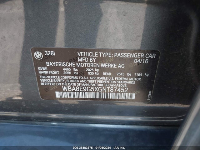 BMW 328I 2016 WBA8E9G5XGNT87452 Image 9